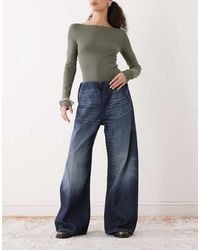 Weekday - Denim Wide Leg Joggers Without Waistband - Lyst