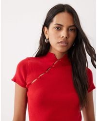 Miss Selfridge - Pull en maille à col mao - Lyst