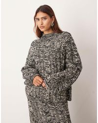 ARRANGE - Cable Knit High Neck Jumper With Volume Sleeve - Lyst