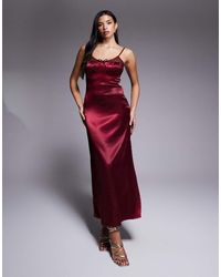 Brave Soul - Satin Strappy Maxi Dress With Lace Detail - Lyst