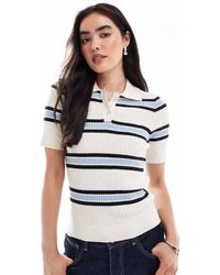 Vero Moda - Polo A Maniche Corte Stile Rugby A Righe Crema E Blu Tenue A Coste - Lyst