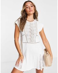 ASOS - Textured Short Sleeve Crochet Insert Mini Dress - Lyst