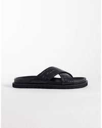 ASOS Cross Over Strap Sandals With Embossed Weave in Brown for Men | Lyst