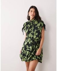 Y.A.S - High Neck Tie Detail Jacquard Mini Dress - Lyst