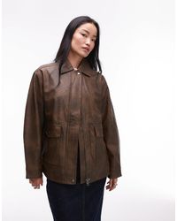 TOPSHOP - Faux Leather Zip Through 90s Jacket With Patch Pockets - Lyst