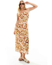 ASOS - Linen Bandeau Midi Sundress With Ruched Cut Out Detail - Lyst