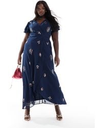 Hope & Ivy Plus - Embellished Frill Sleeve Maxi Wrap Dress With Tie Waist - Lyst