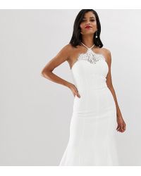 Chi Chi London Halter Neck Flippy Hem Midi Dress In White