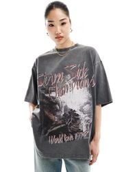 ASOS - T-shirt oversize avec imprimé graphique rock - anthracite délavé - Lyst