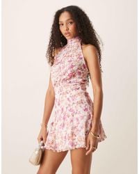 ASOS - – tailliertes neckholder-top aus bedruckter blumenspitze mit gebundener rückseite, kombiteil - Lyst