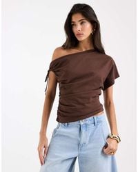 ASOS - Ruched Sleeve Fallen Shoulder Waisted Tee - Lyst