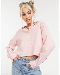 Weekday Gwen Organic Cotton Cropped Shirt - Pink
