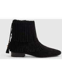 River Island - Suede Tassel Block Heel Boots - Lyst