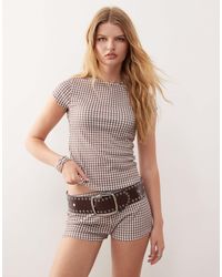 Collusion - Textured Gingham Slash Neck Top - Lyst