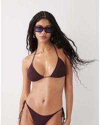 Monki - Mix And Match Crinkle Triangle Tie Up Bikini Top - Lyst