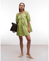 ASOS - Scoop Neck Poplin Mini Dress With Tie Sleeves - Lyst