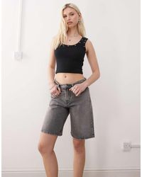 Weekday - Knielange Denim Shorts Met Lage Taille - Lyst