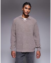 ASOS - Polo décontracté en maille côtelée avec col cranté - vison - Lyst