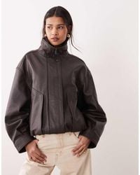 Mango - Capsule 100% Leather Funnel Neck Jacket - Lyst