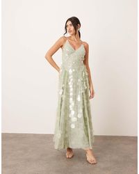 ARRANGE - Vestito Midi Con Spalline Sottili E Gonna A Ruota Schiuma Marina Decorato Con Paillettes - Lyst