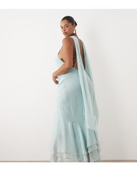 ASOS - Asos Design Curve Halter Maxi Dress With Scarf Detail And Ruffle Hem - Lyst