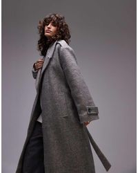 TOPSHOP - Longline Herringbone Oversized Coat - Lyst