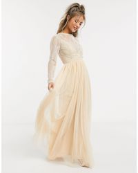 ASOS Embellished Bodice Maxi Dress With Tulle Skirt - Natural