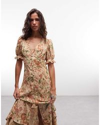 Reclaimed Vintage - Midi Button Down Tea Dress With Ruffles - Lyst