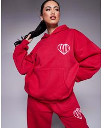 Kaiia - Cotton Blend Contrast Heart Logo Oversized Hoodie - Lyst