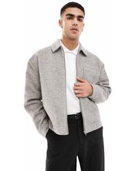ASOS - Oversized Wool Look Harrington Jacket With Herringbone - Lyst