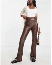 Stradivarius - Faux Leather Trousers With Split Front Detail - Lyst