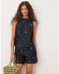 ASOS - Top d'ensemble droit en jean avec petites fleurs brodées - indigo brut - Lyst