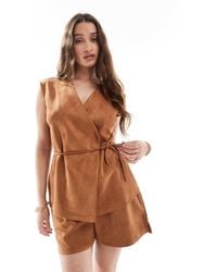 Object - Chaleco De Traje Beis Camel Con Lazada En La Cintura De Antelina De (Parte De Un Conjunto)-Neutro - Lyst