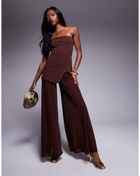ASOS - Bodice Bandeau Jumpsuit With Sheer Wide Leg Trouser - Lyst