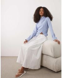 Mango - Gonna Midi Svasata Bianca 100% Cotone - Lyst