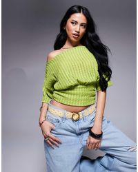 ASOS - Asymmetrische Top Met Textuur, Blote Schouder, Korte Mouwen En Getailleerd Detail - Lyst