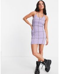 The Ragged Priest Mini Dress With Chain Halterneck And Exposed Seams - Purple