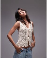 TOPSHOP - Knitted Crochet Look Tie Front Singlet - Lyst