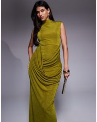 ASOS - Textured Slinky Capped Sleeve Maxi Dress With Drape - Lyst