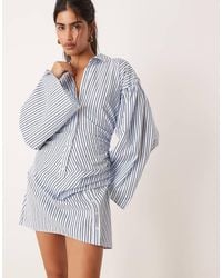 ASOS - Shirt Mini Dress With Cinched Waist And Flared Sleeve - Lyst