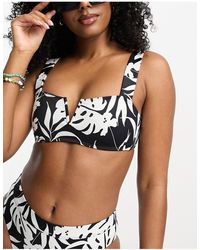 Roxy - Love the coco - top bikini con ferretto nero e bianco con stampa tropicale - Lyst
