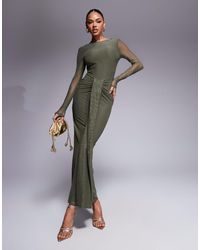 ASOS - Mesh Long Sleeve Slash Neck Open Back Maxi Dress With Sash - Lyst