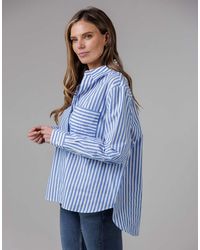French Connection - Cotton Relaxed-Fit Long Sleeve Striped Popover High-Low Hem Shirt - Lyst