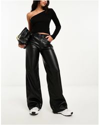 ONLY - High Waisted Faux Leather Wide Leg Trousers - Lyst