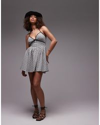 emory park - Vestido Corto A Cuadros Vichy Negros Con Cuello Halter De - Lyst
