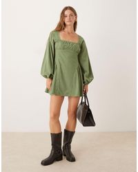 ASOS - Cord Square Neck Gather Bust Mini Dress With Volume Sleeve And Lace Trims - Lyst