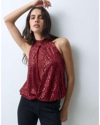 ASOS - Top Drappeggiato Con Paillettes E Inserti - Lyst