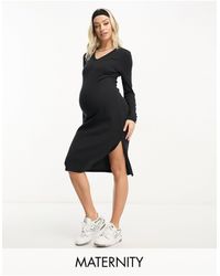 Threadbare - Maternity - robe mi-longue fendue sur les côtés avec col en v - noir - Lyst