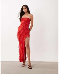 Oh Polly - Bandeau Asymmetric Ruffle Detail Maxi Dress - Lyst
