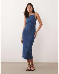 ASOS - Denim Halter Midaxi Dress With Back Detail - Lyst